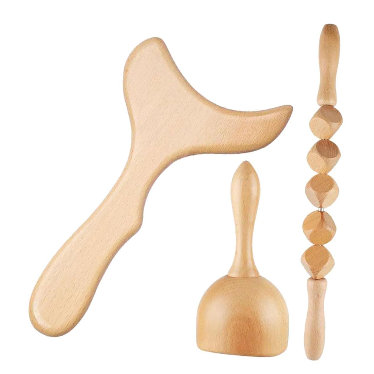 Healvian 1set Wooden Body Manual Muscle Roller Tools for Adults Massage and Scraping for Relaxation and Portable and Design