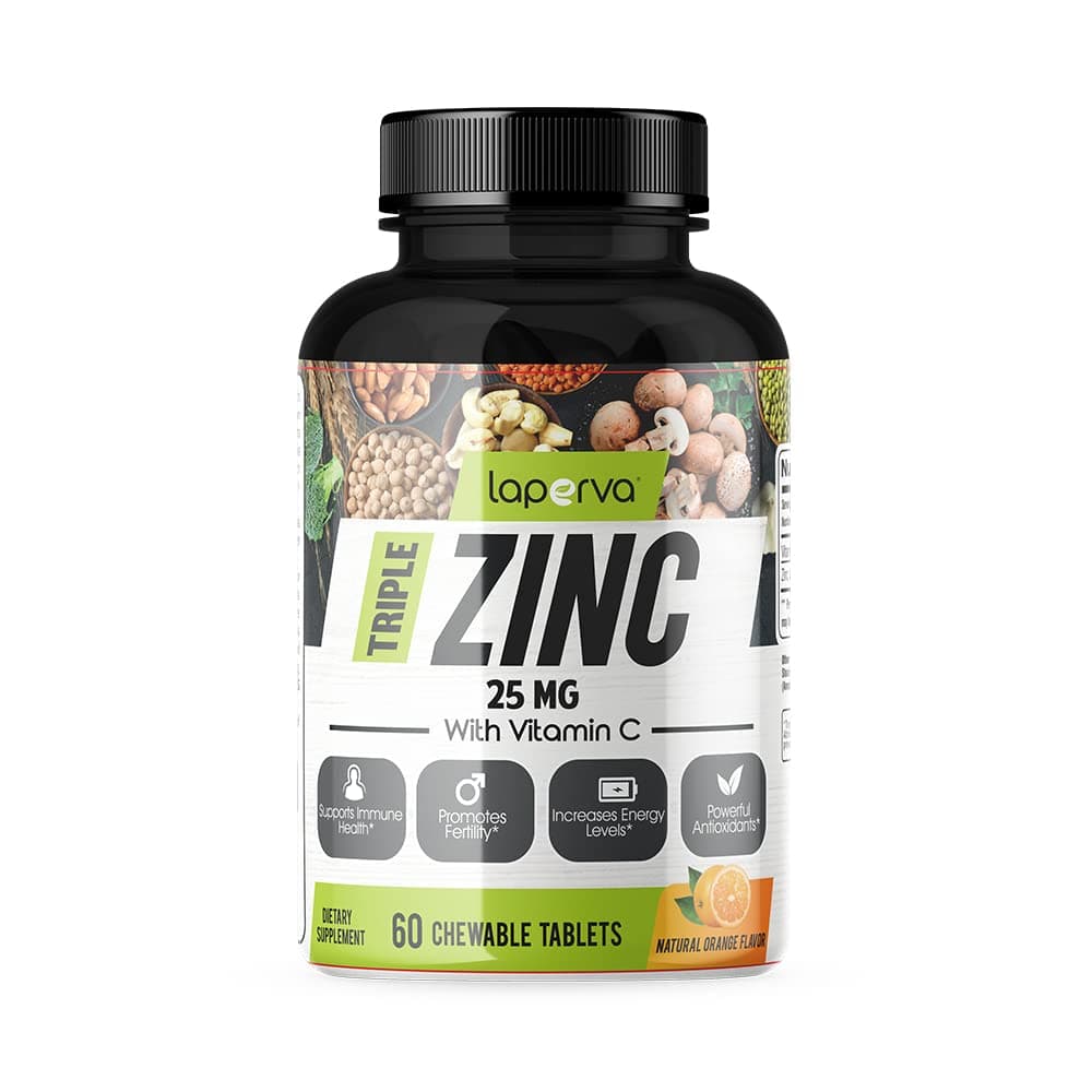 Laperva Triple Zinc with Vitamin C Chewable Tablets – Zinc Complex, Immune Support & Antioxidant Formula (Orange Flavor, 60 Chewable Tabs)