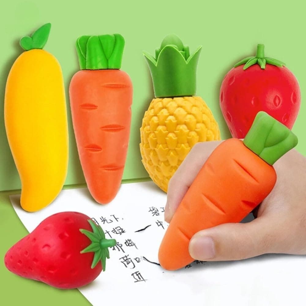 3Pcs Creative Fruit Eraser Cute Carrot Mango Strawberry School Office Stationery Supplies Children Pencil Eraser Gift (3Pcs Strawberry)