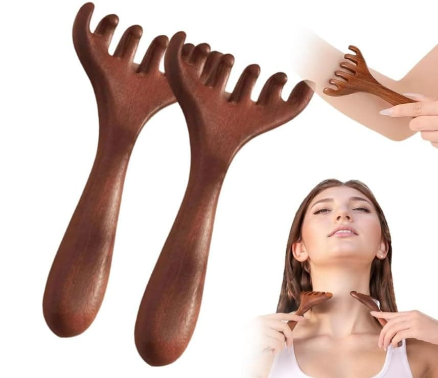 Six-Claw Meridian Massage Comb, Manual Scalp Massager, Touch Therapy Comb Massager Tool for Scalp Eye Facial Neck Shoulder, Whole Body Relaxation Massage Combs,Natural Wooden Gua Sha Tool (B 2pcs)