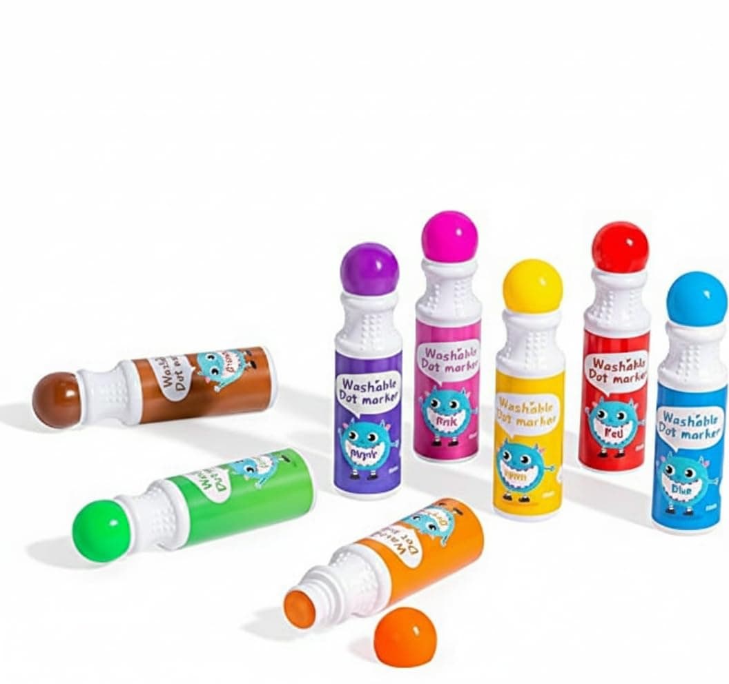 SYOSI Dot Markers, Bingo Daubers 8 Colors Washable Markers for Toddlers Arts and Crafts Supplies Toddler Activities Non-Toxic Washable Coloring Markers for Preschool Kids Learning