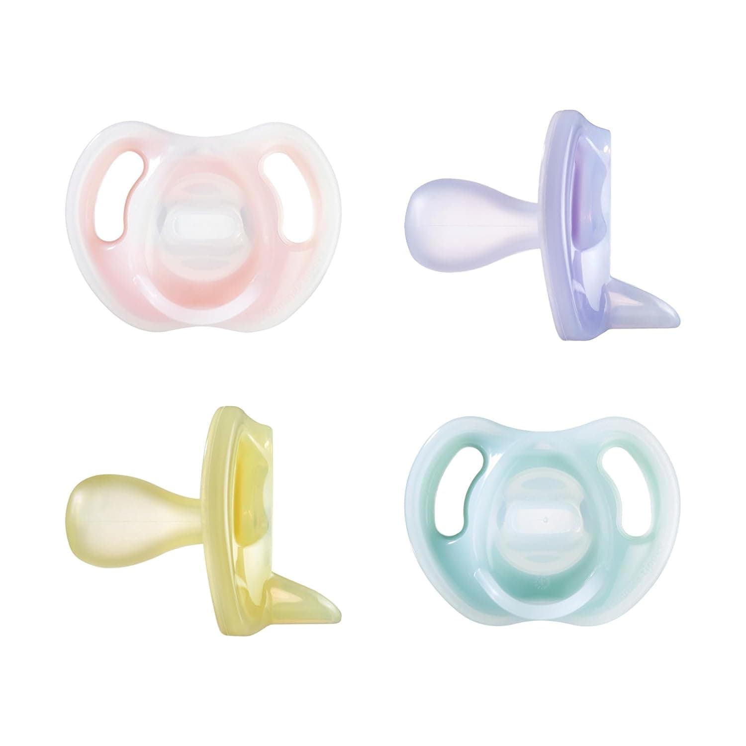 Tommee tippee 4X 0-6M ECOMM U LIGHT STHR GIRL | Symmetrical One-Piece Design, BPA-Free Silicone Binkies, Pink/Violet/Yellow