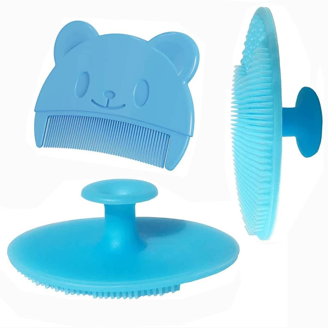 ALMEKAQUZ 3Pcs Baby Bath Brush, Baby Cradle Cap Brush, Silicone Massage Brush, Baby Comb, Children's Comb, Skin Scrubbers Baby Essential for Dry Skin (Blue)