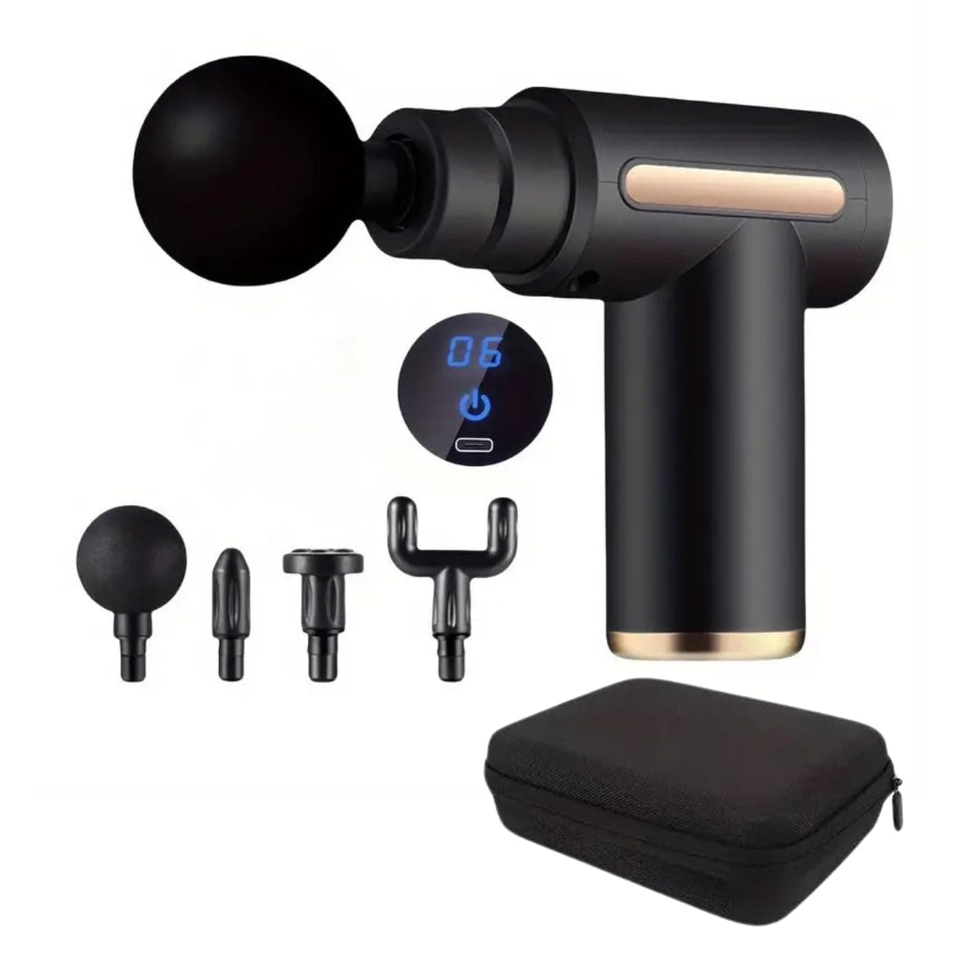 Massage Gun with LCD Touch Screen, Body Deep Tissue Percussion Handheld Back Leg Muscle Massager, Portable Neck Relaxation Gun, Noise Reduction (Black 6 Speed 4 Head with Carry Bag)