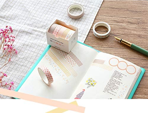 10 Rolls Antumn Leaves Washi Tape, Stripes, wave points, squares Washi Masking Tape Set for Bullet Journal, Planner, Gift Wrapping, Holiday Decoration