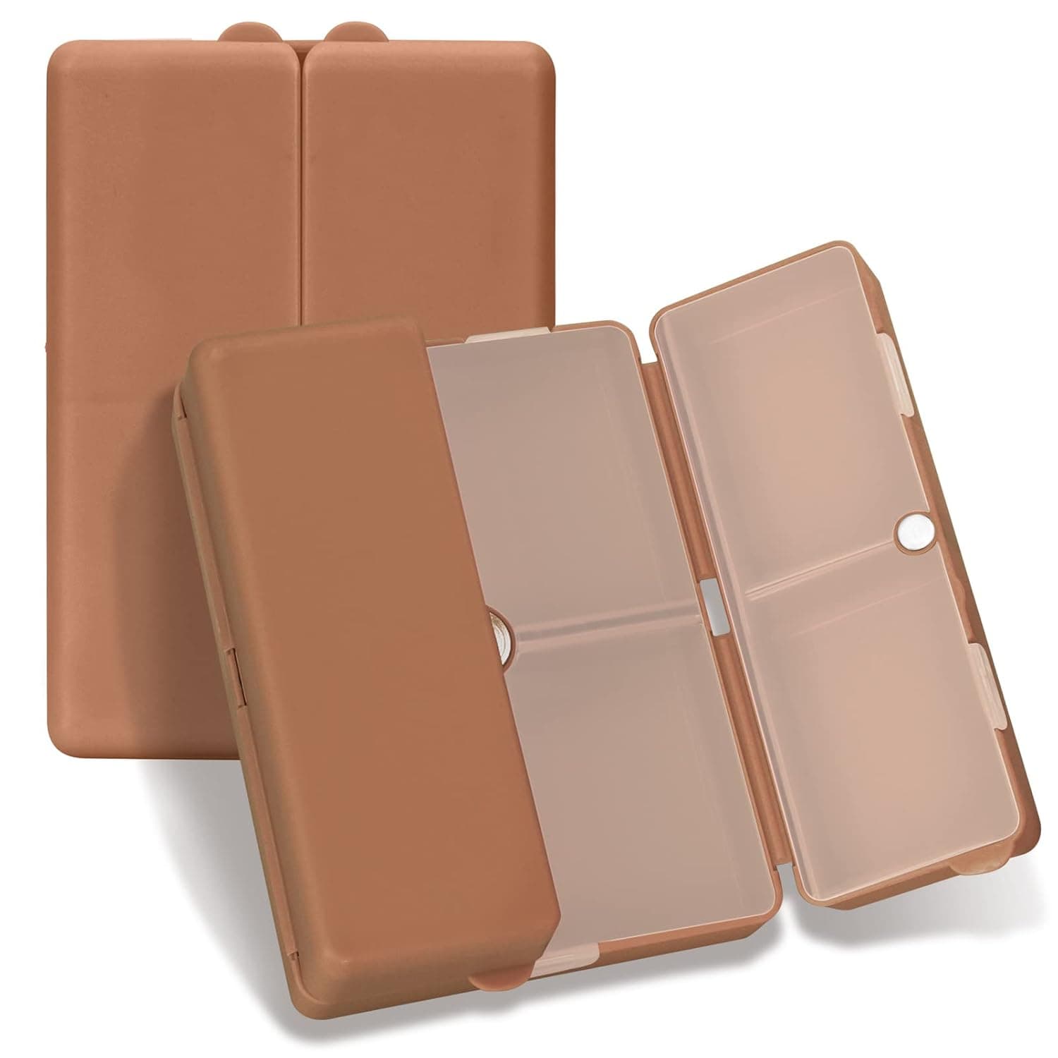 FYY Daily Pill Organizer,7 Compartments Portable Case for Travel,[Folding Design] for Purse Pocket to Hold Vitamins,Cod Liver Oil,Supplements and Medication-Brown | Easy to Use, Privacy Protection,Magnetic Foldable Large Pill Case for Purse or Pocket to Hold Vitamins,Supplements,Medication