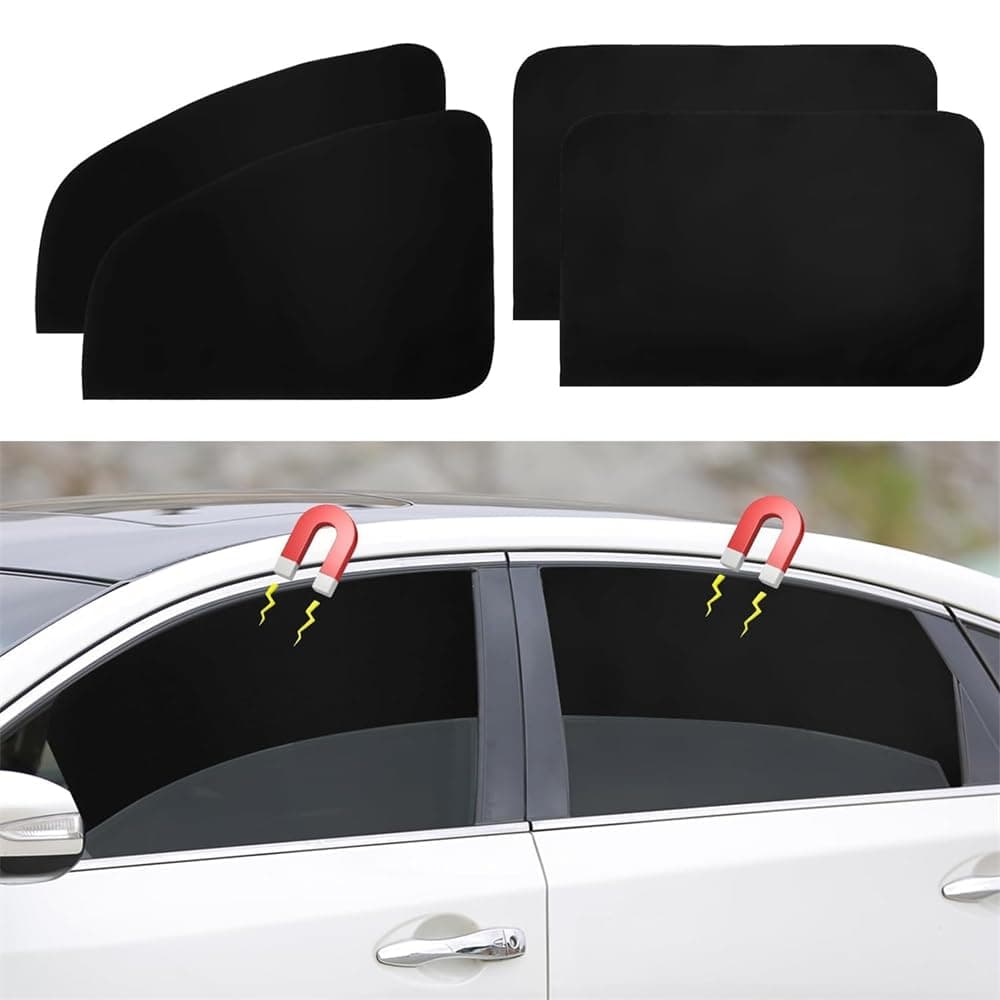 Car Window Shades, 4 Pcs Car Privacy Curtains, 100% Block Light Car Window Covers, Magnetic Side Window Sun Shade, Keeps Cooler for Breastfeeding, Taking A Nap, Changing Clothes, Camping