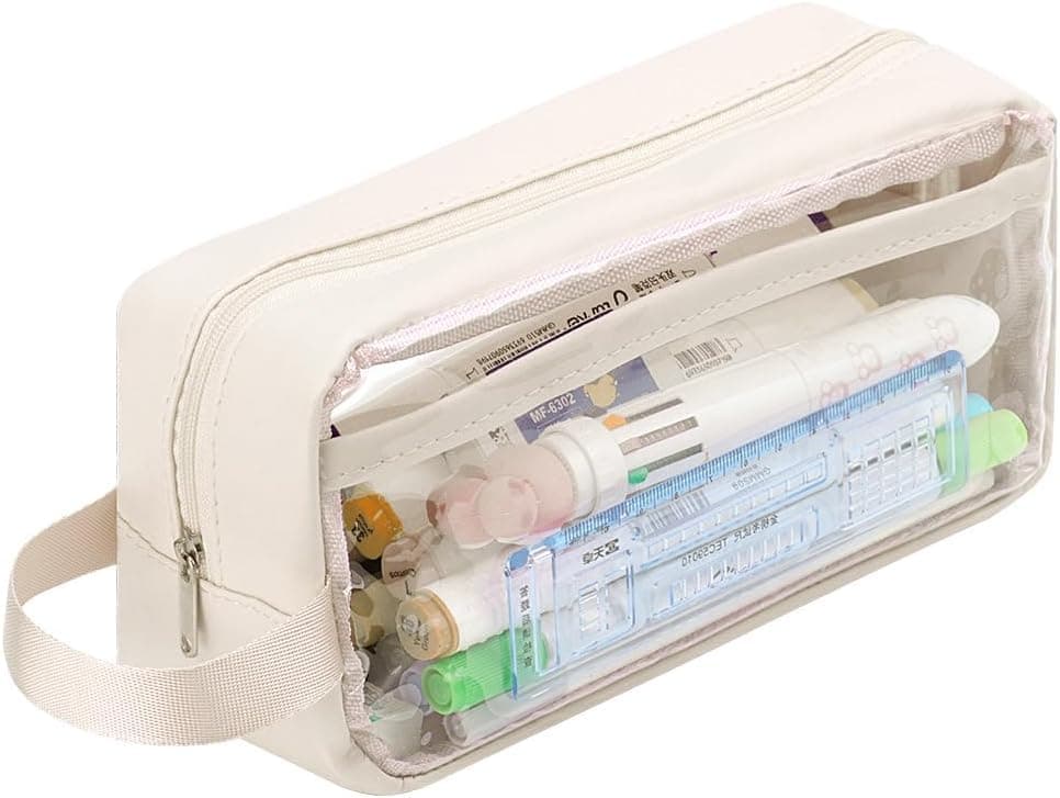Large Capacity Pencil Case, Clear Handheld Multifunction Pencil Pouch Simple Stationery Bag Aesthetic Pen Bag for School Teen Girl Boy Office Adult