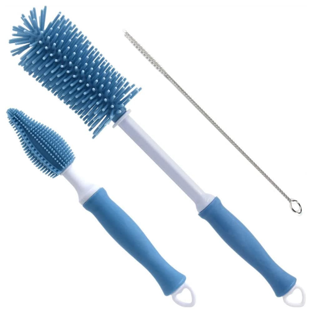 LinJie Bottle Brush,Baby Bottle Cleaning Brush, Long Handle Silicone Baby Bottle Washing Brush,Suitable For Baby Bottles（Blue）