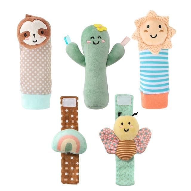 The Peanutshell Sock Rattles Set of 5 - Girl Boy Rattle Socks, Baby Toys 0-6-12 Month, Animal Newborn High Contrast Baby, Infant, New Born Toys 0-3 0-6 Months Old Babies - Boho