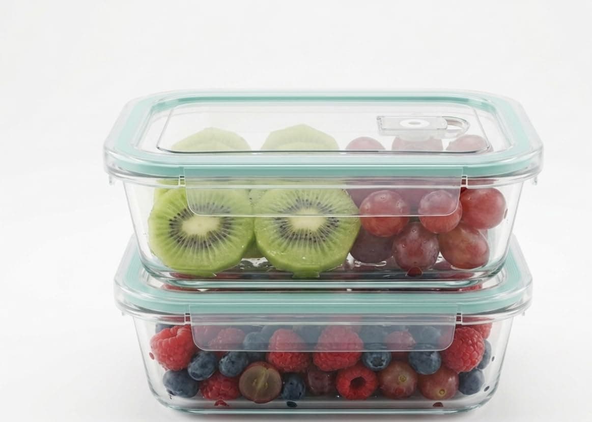 BAWABA Glass Food Storage Containers with Airtight Lids | Grey | Leakproof Meal Prep Containers | BPA-Free, Freezer, Fridge, Microwave and Dishwasher Safe (2)