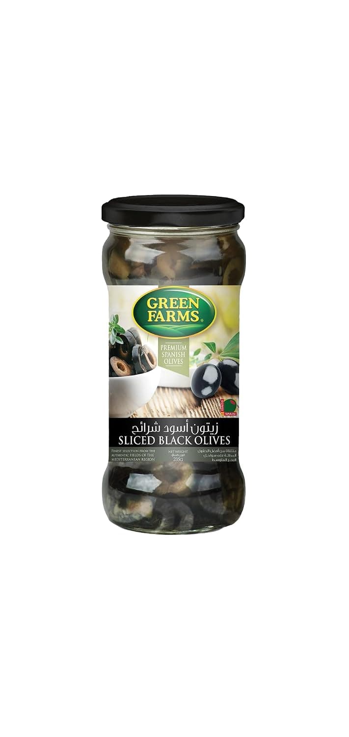 Green Farms Sliced Black Olives Glass, 235 G