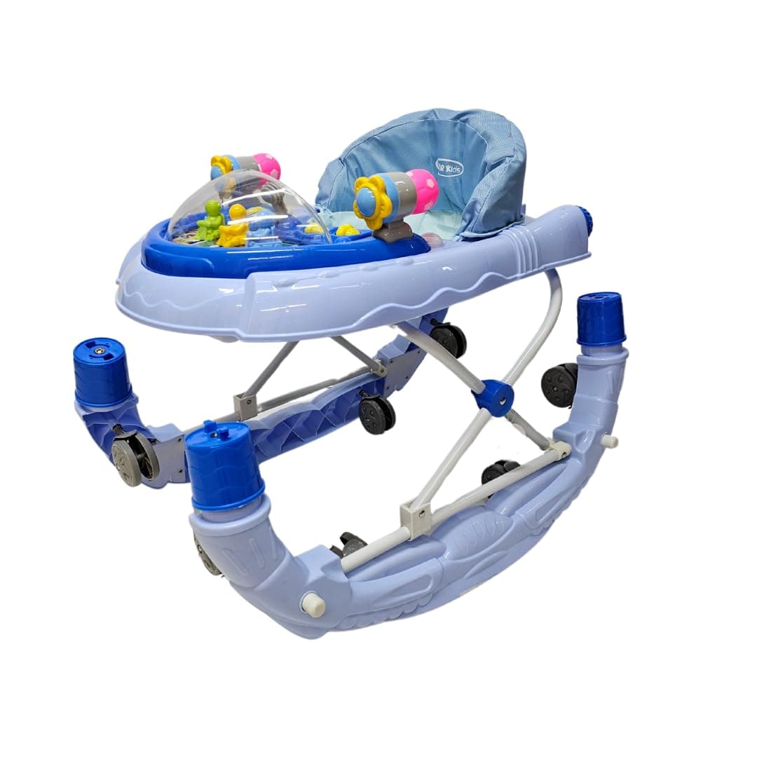SMR kids BW04 Shuttle Walker with Multiple Adjustable Heights, Rocking Function, Removable Footrest, Feeding Tray, 6 Wheels, 6-18 Months, 70 X 62 X 44 Blue