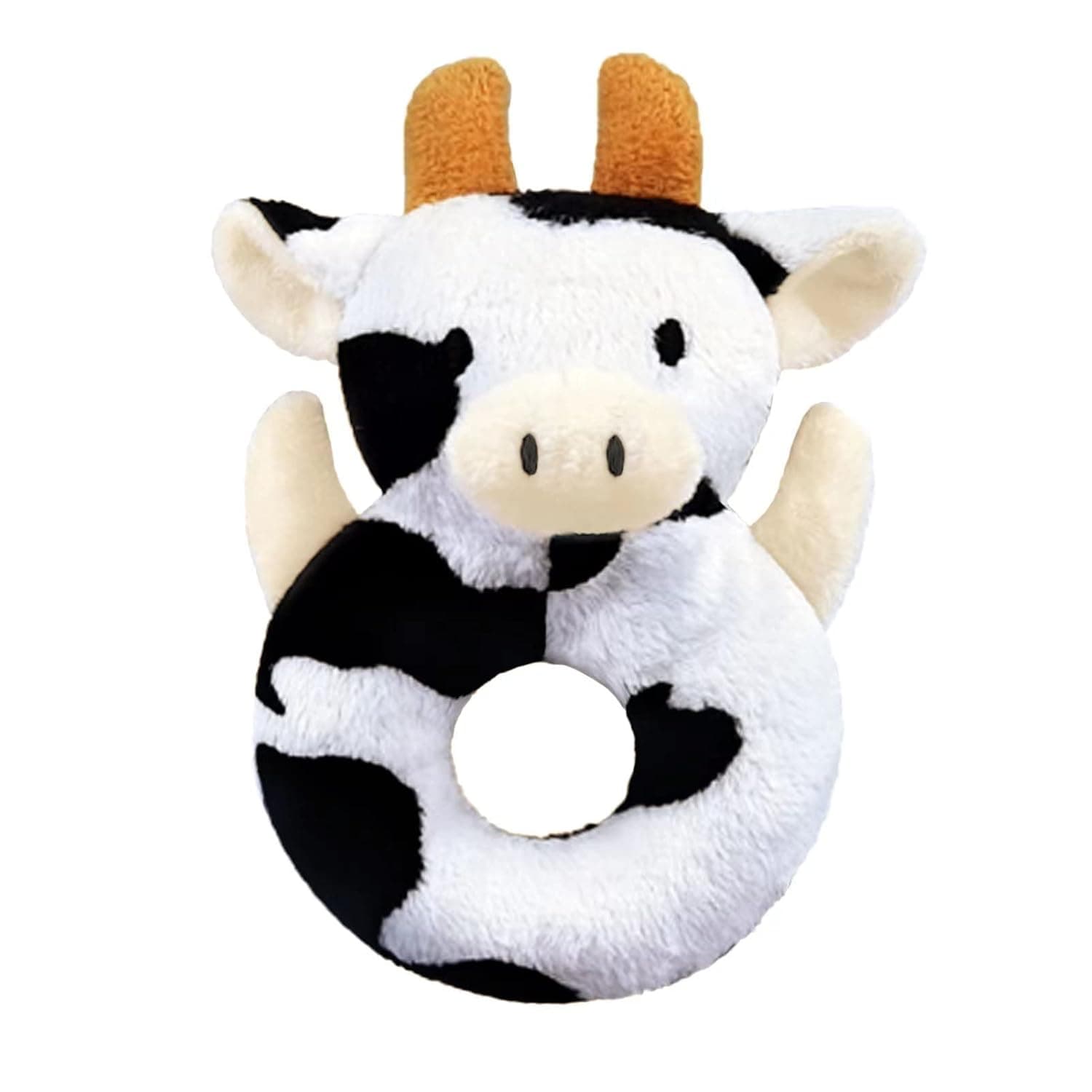 Baby Cow Soft Rattle Toy, Dairy Cattle Plush Infant Shaker Rattle Easy-Grasp Stuffed Animal Toy, Birthday Gifts for Babies Toddlers Boys Girls, Ages Newborn +, Orange Horns,6"
