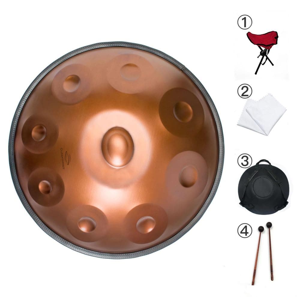 GLADFRESIT Handpan in D Minor, Striking Purple-Red, Complete with Stand, Case, Heavy Duty Beaters and Dust-Free Cloth (9-440Hz)