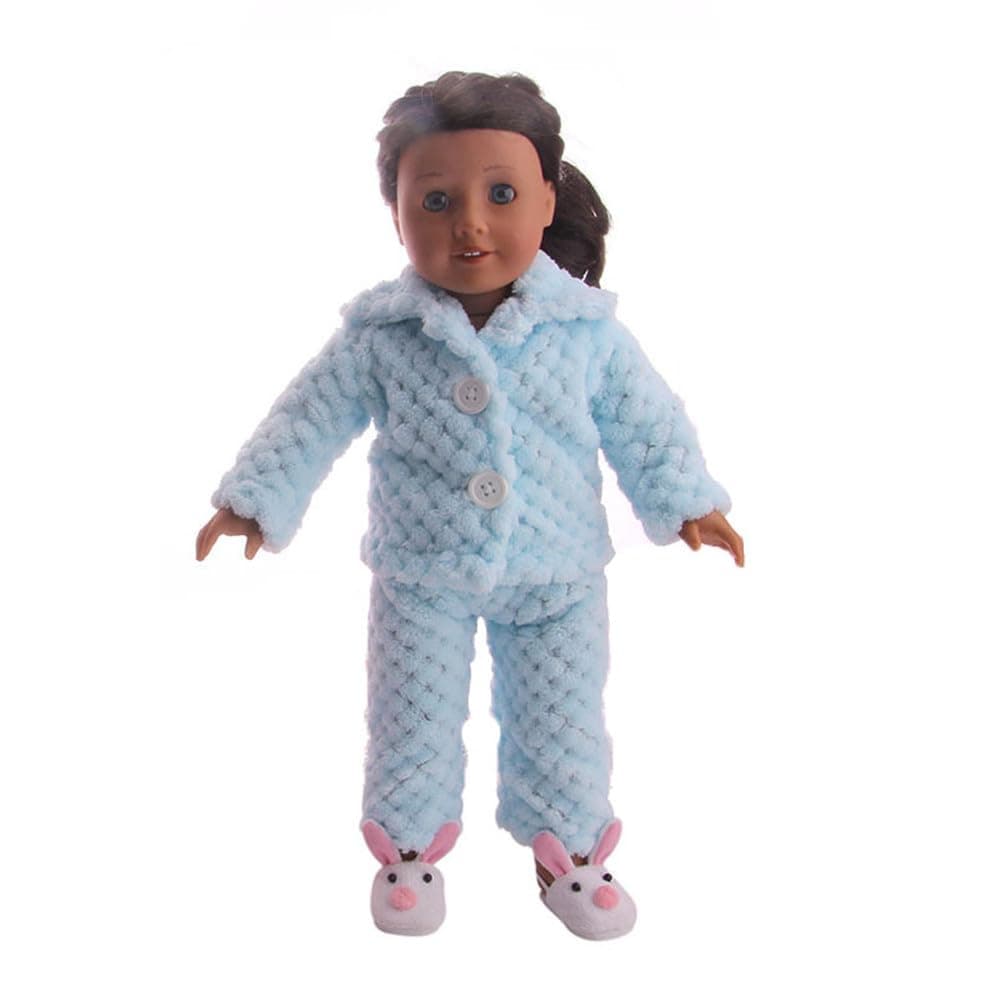 Plush Pyjamas Set for American Doll 46 cm (18 Inches) - Plush Top and Trousers, Costume Accessories (Blue)