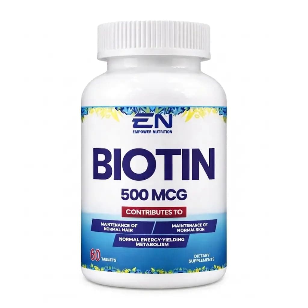Biotin 500 mcg Tablets - Hair, Skin & Nails Support, Vitamin B7 Supplement (60 Tablets)