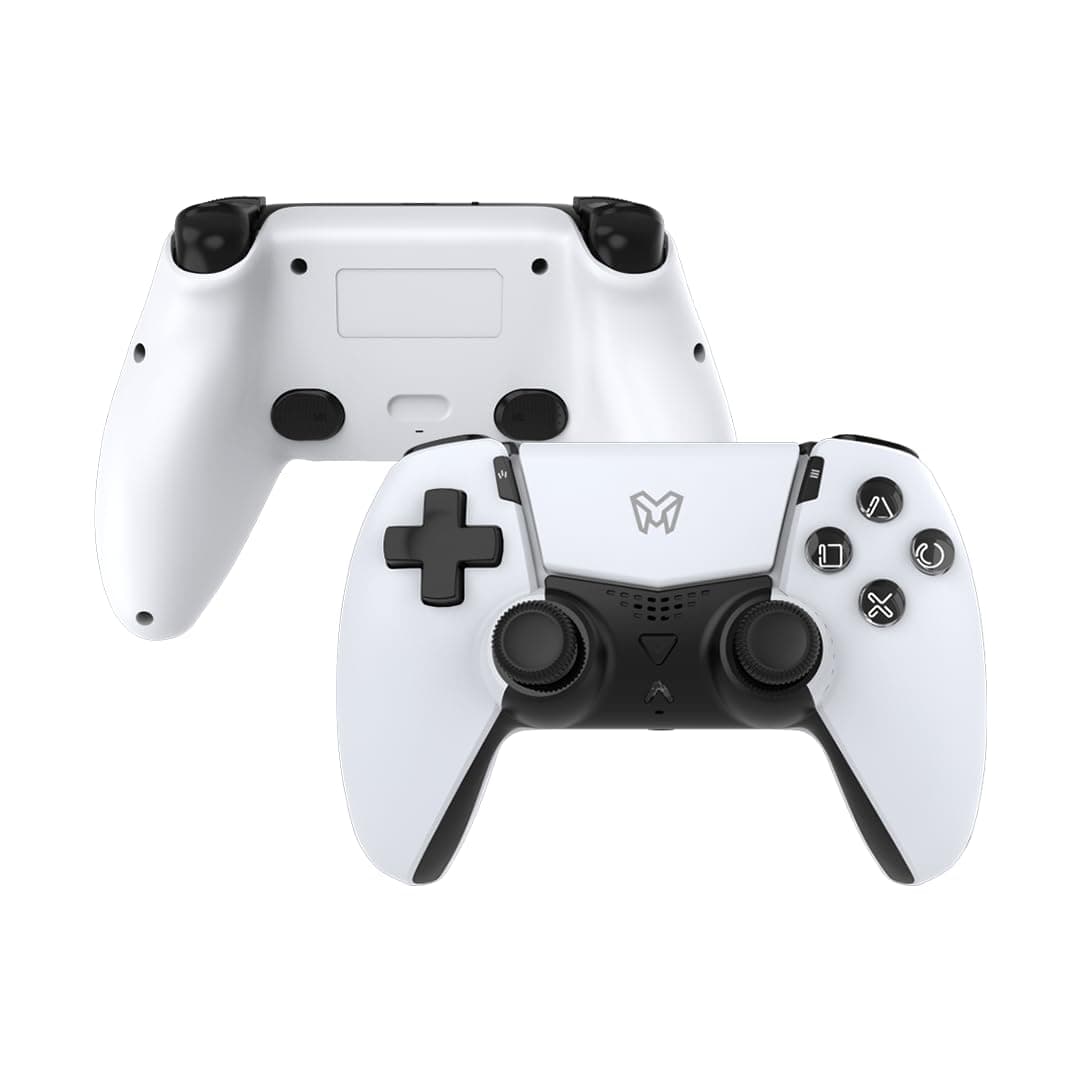 يد تحكم ألعاب من إي إم جي طراز أرتك للجيمنج كونسول، تتصل عبر البلوتوث، متوافقة مع بلايستيشن 5، مع استشعار للحركة وتاتش باد وأزرار قابلة للبرمجة وإضاءة LED، باللون الأبيض