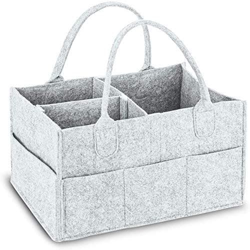 Baby Diaper Caddy Organizer - Storage Bin with Changeable Compartment Large | Capacity Portable Nursery Felt Car Storage Bag s,for Baby Essentials Mom Newborn Kids Grey-Grey