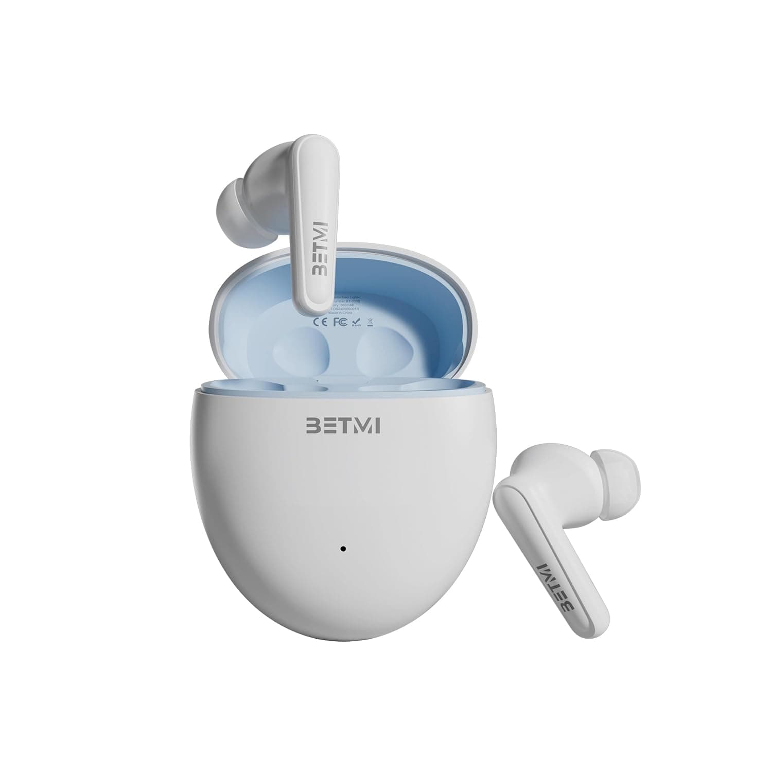 BETMI True Wireless Earbuds, Semi-In-Ear Bluetooth 5.4 Headphones 4-Mic, Hybrid Earphones Touch Control, IPX6 Waterproof TWS, Light-Weight Earphones (Blue)