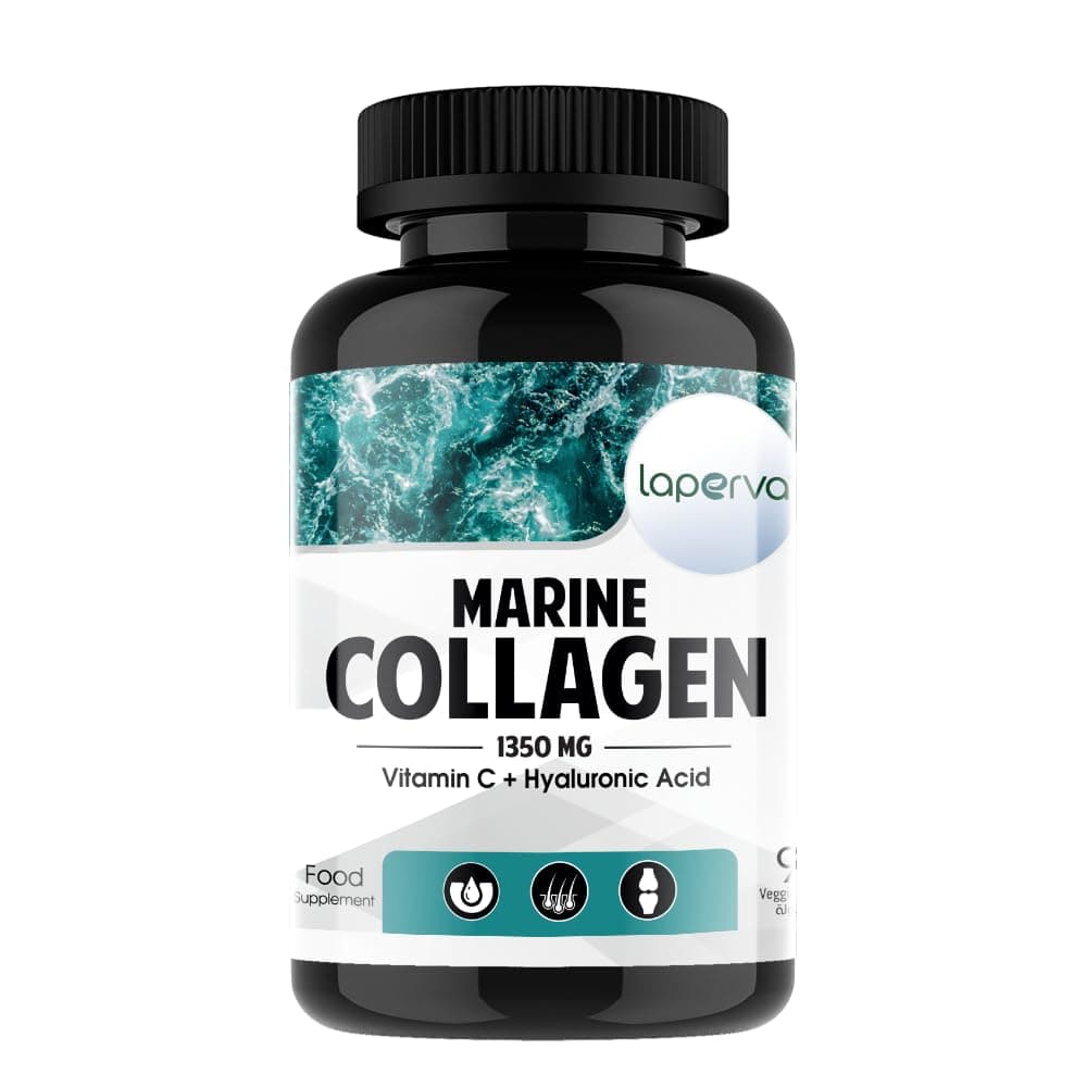 Laperva Marine Collagen 1350mg Vegitable Capsules | Vitamin-C + Hyaluronic Acid | Improve Skin Elasticity, Strengthen Hair Skin & Nails, Supporst Joints & Bones - 90 Capsules