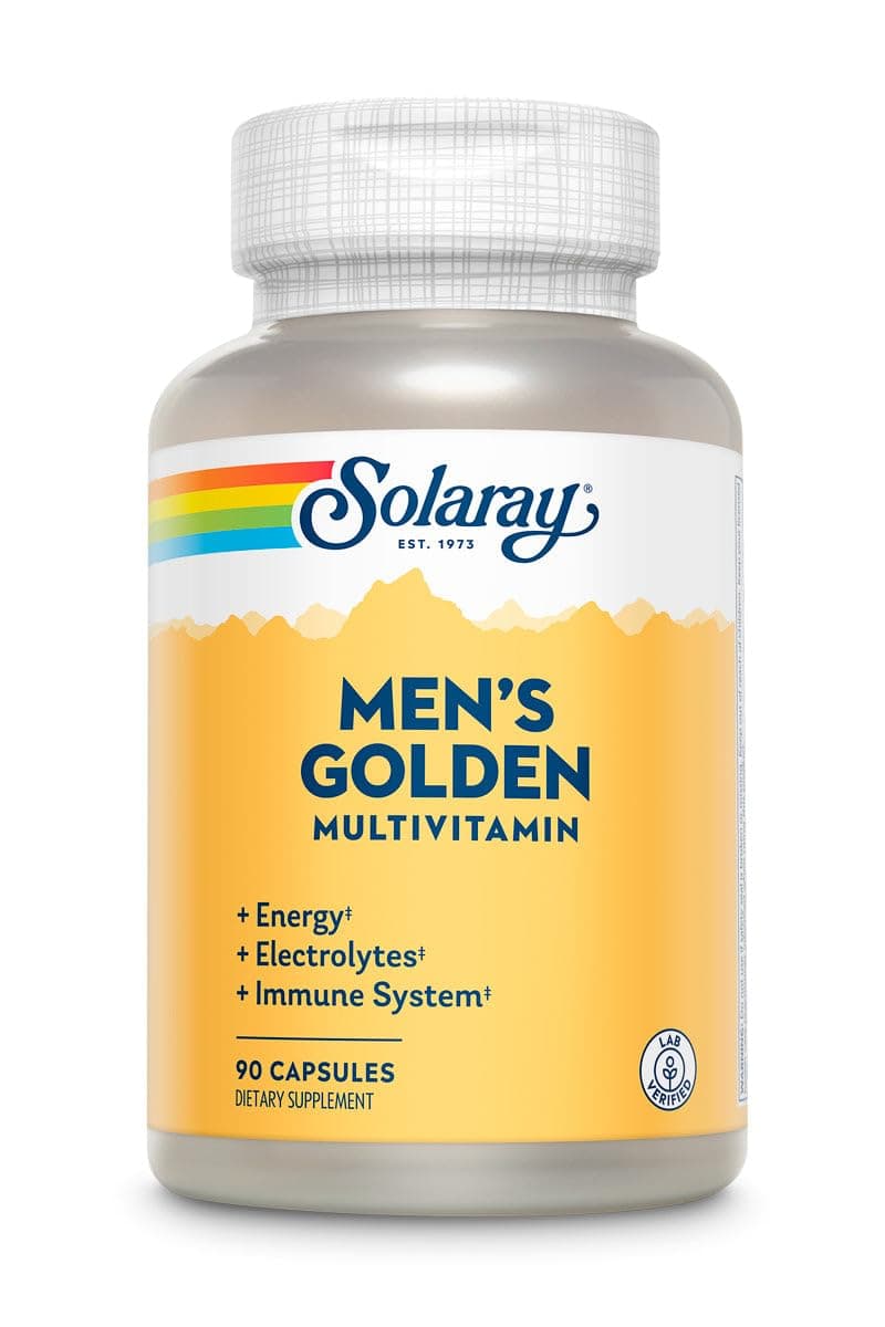 SOLARAY Men’s Golden Multivitamin | Electrolytes, Immunity, Prostate, Energy | Vitamins A, C, E, B1, B2, B6, B12, Vitamin D, Calcium | 90ct, 30 Serv.