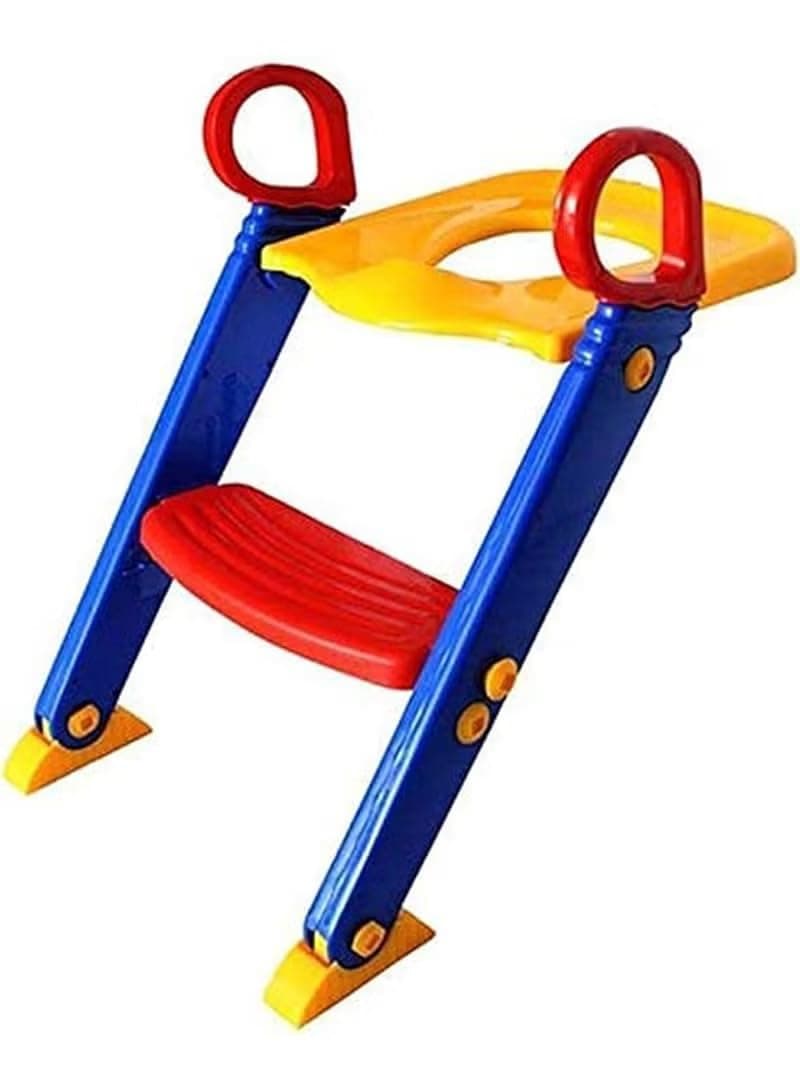 Baby Toilet Training Seat with Ladder, Blue, Red and Yellow | Easy to use, safety handles, toddlers, colorful design, comfortable foot tone