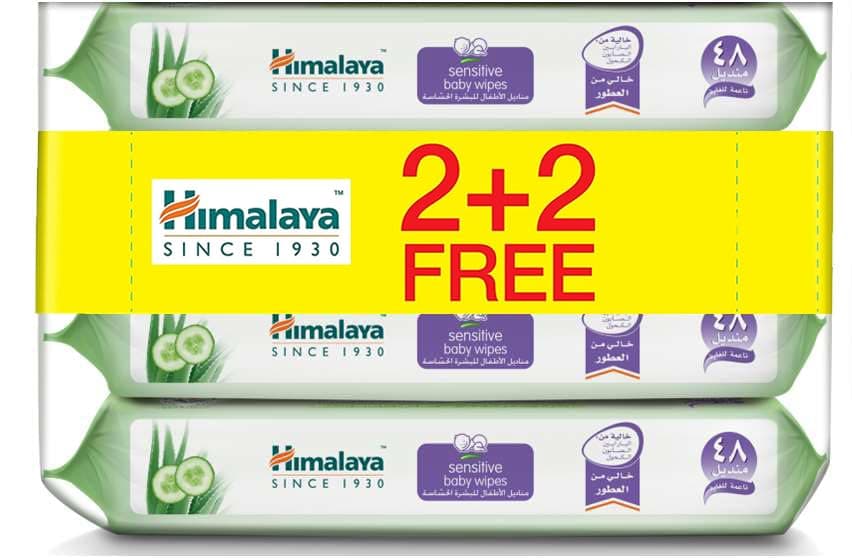 Himalaya Sensitive Skin Baby Wipes | 48 wipes X 4 packs (192 Wipes) | Cleanses Baby's Skin as Gently as pure Water | Enriched with Goodness of Aloe Vera & Cucumber | Alcohol & Paraben Free