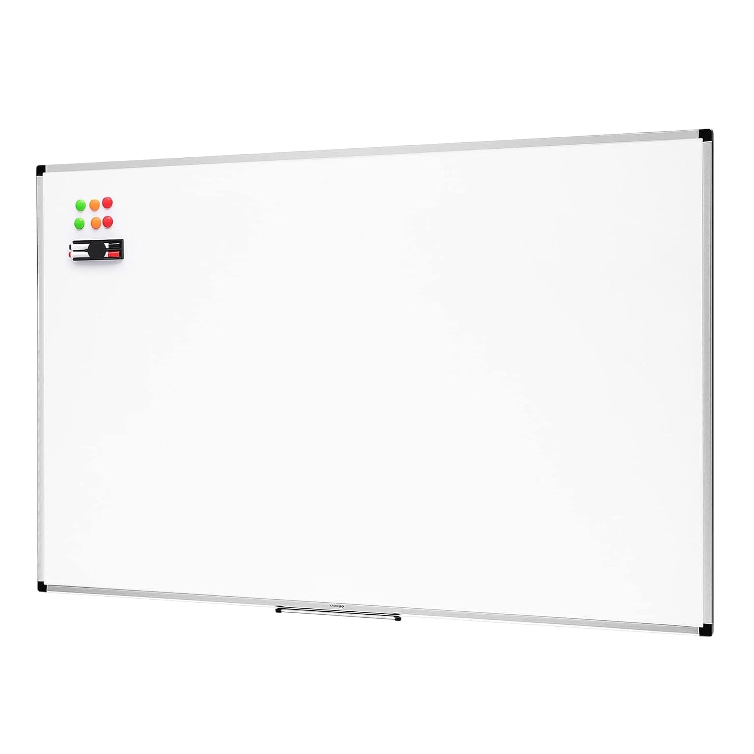 Amazon Basics Magnetic Whiteboard with Pen Tray, Aluminium Trim and Dry-Wipe Writing Surface, 90 x 60cm (WxH), White