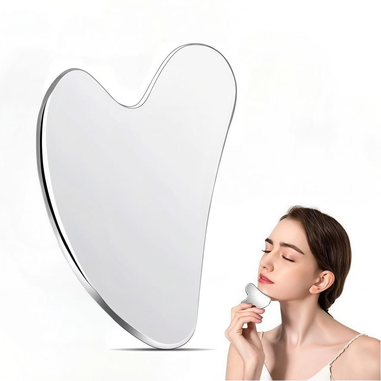 Stainless Steel Gua Sha Tool for Face and Body, 4mm Thick Metal Guasha Facial Massager for Puffiness Relief and Muscle Relaxation, Skin Care Massage Tool for Neck Eyes and Body