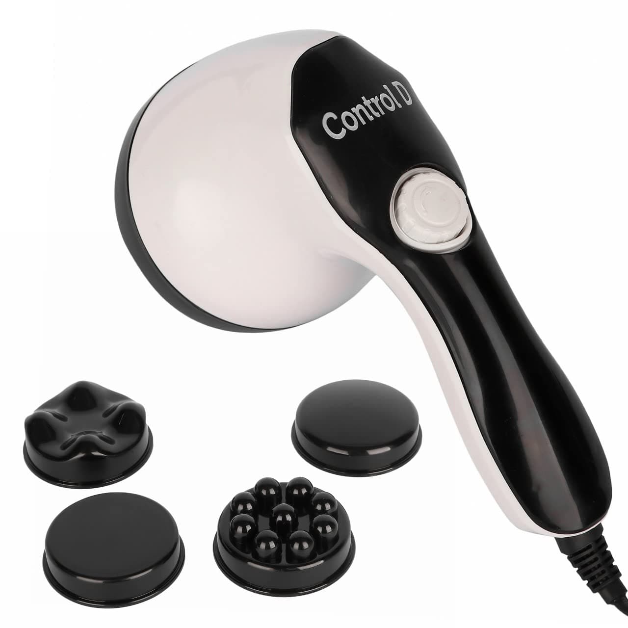 Control D Electric Handheld Full Body Massager with 4 Massage Heads & Variable Speed Settings for Pain Relief and Relaxation, Back, Leg & Foot, Black