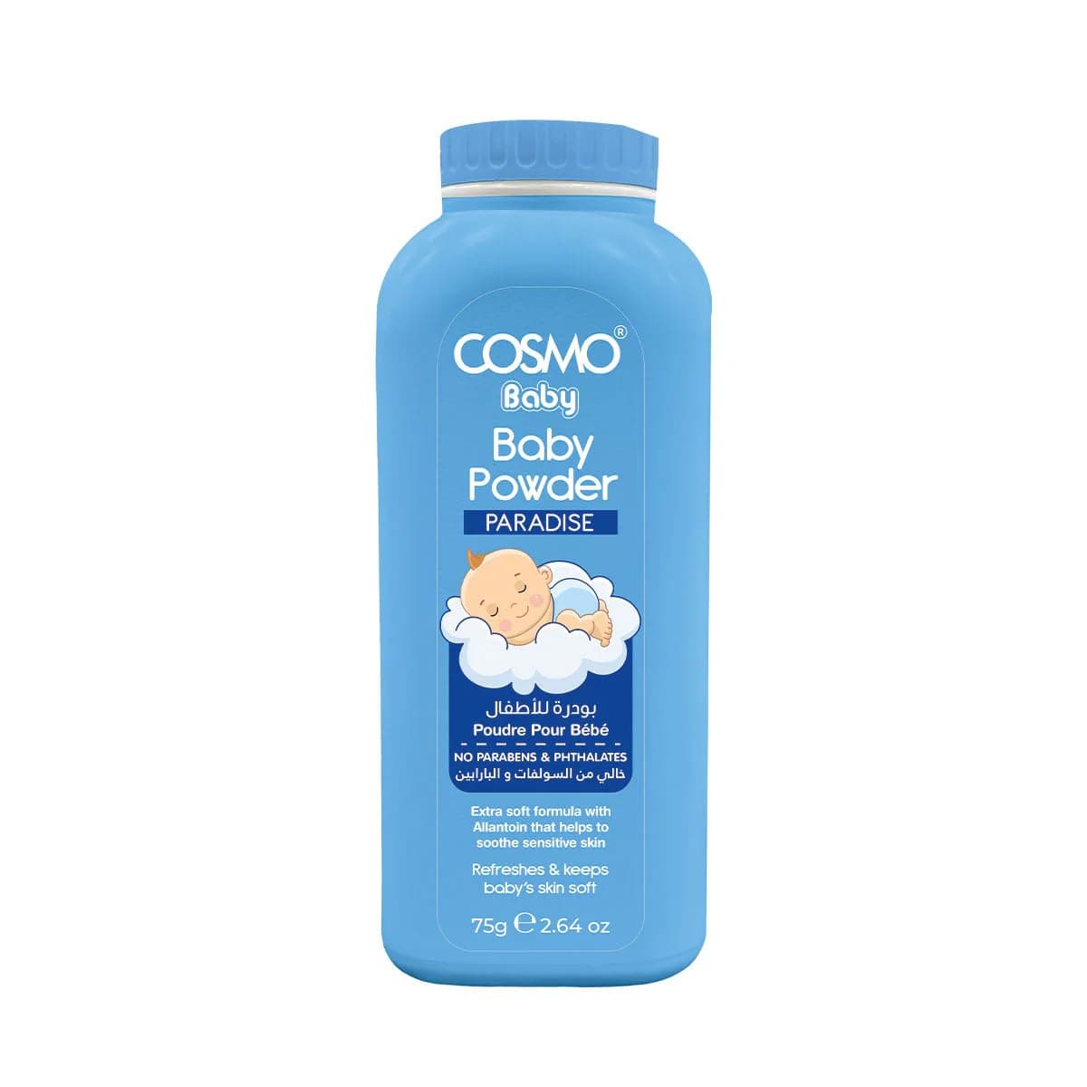 Cosmo Baby Powder Paradise – Soft, Talc-Free Powder with Long-Lasting, Gently Absorbs Moisture to Skin Fresh, Dry & Comfortable All Day – for All Skin Types Perfect for Daily Use 75g