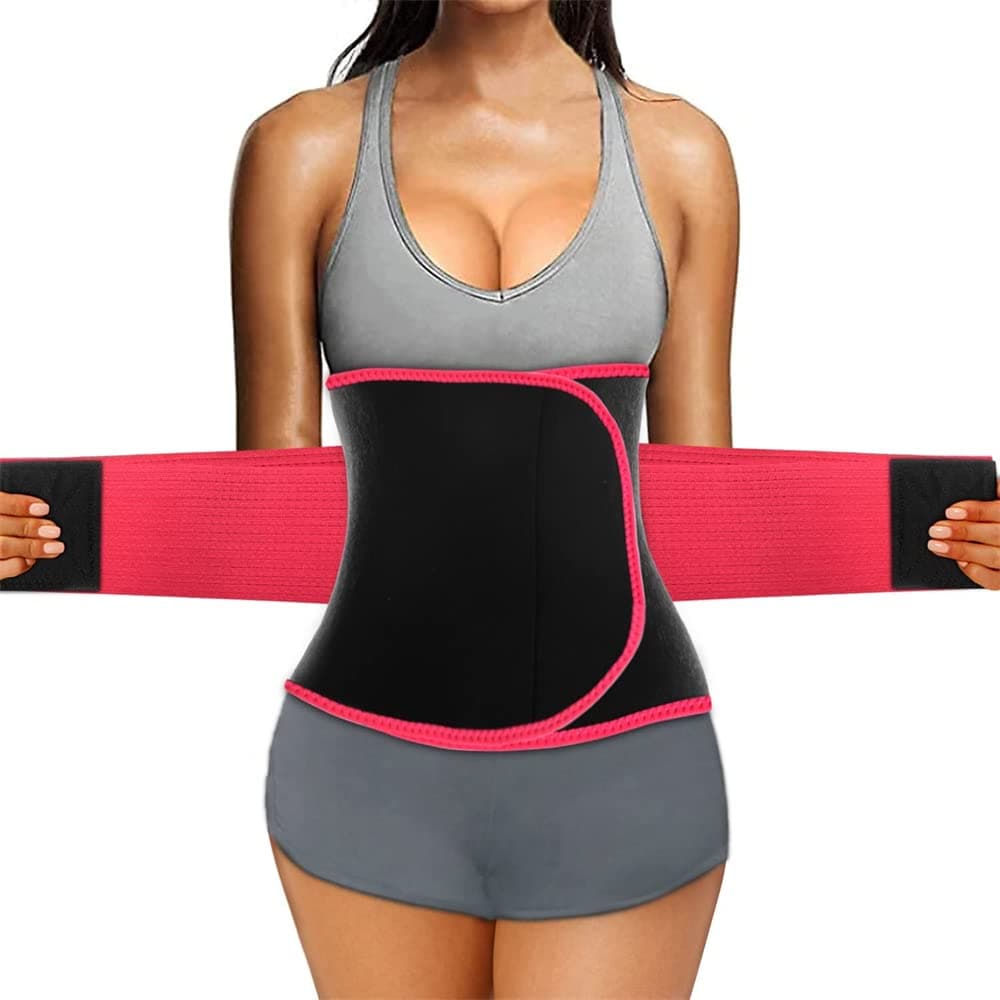 SYOSI Waist Trainer for Women, Sport Girdle, Slimming Sauna Waist Trimmer Belly Band, Sweat Sports Exercise Belt With Adjustable Straps, Body Shaper (Red, L), Red, L