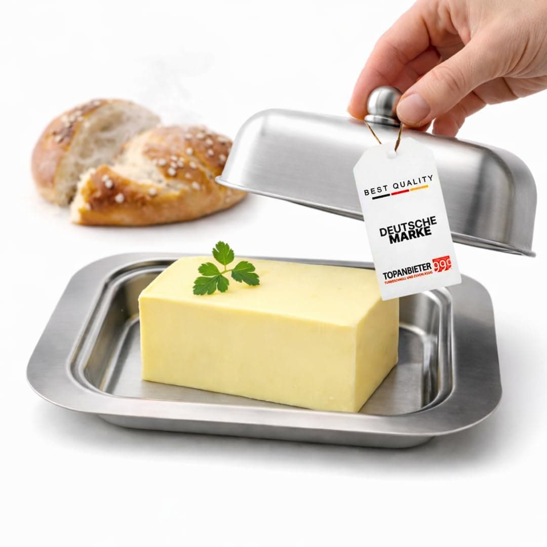 Stainless Steel Butter Dish with Lid Matt, Dishwasher Safe, Butter Bell for Kitchen, Breakfast, Fridge, Storage of Butter & Margarine Butter Container