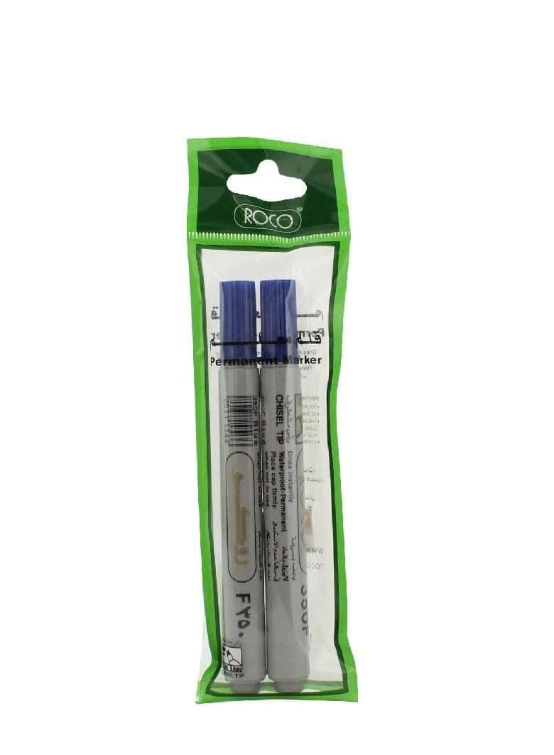 Roco 1-4 mm Chisel Tip Permanent Marker Set 2-Pieces, Blue