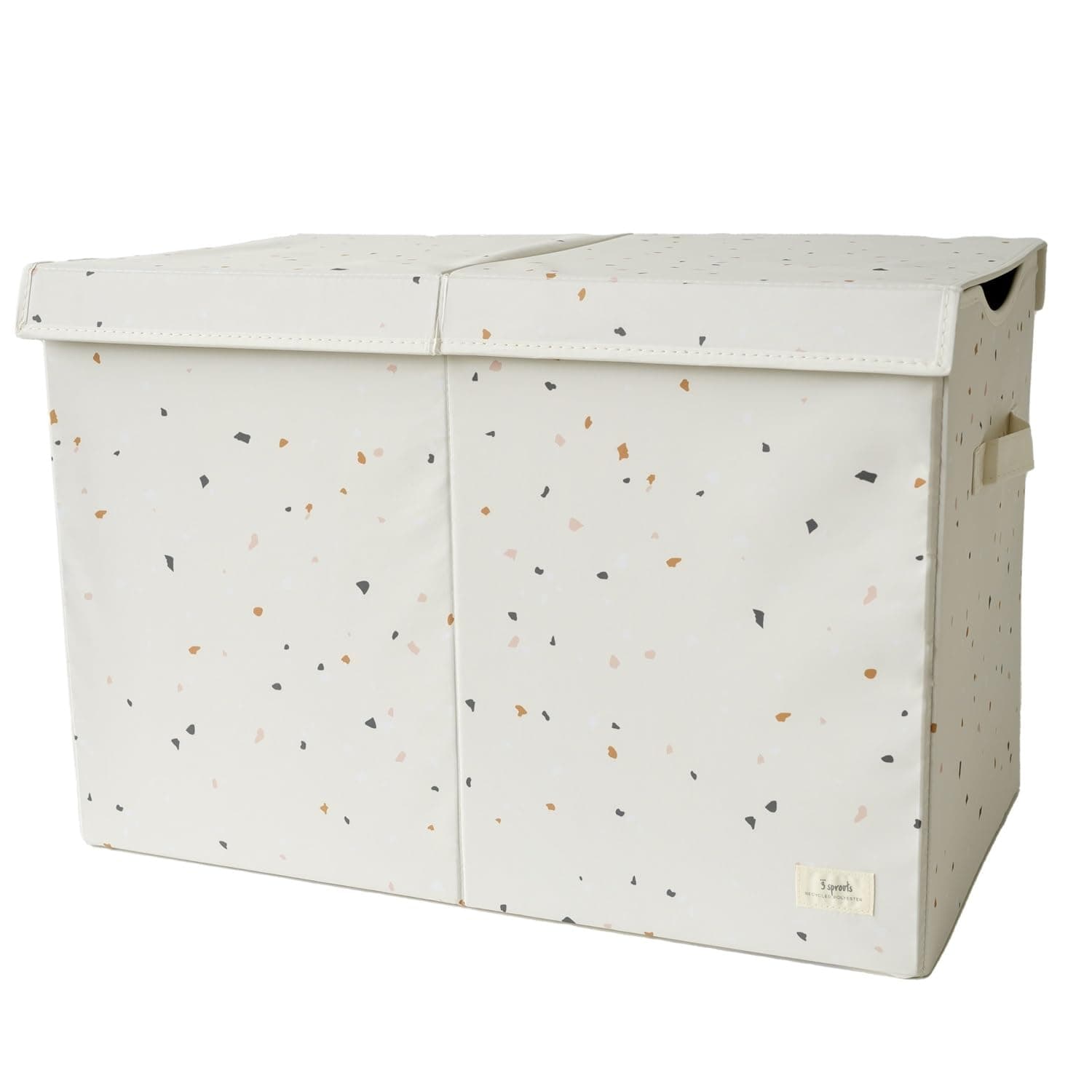 3 Sprouts Recycled Fabric Folding Chest Organizer in Cream Terrazzo - Collapsible Storage Basket Container with Lid & Handles | Recycled fabric, Extra large storage box, Lid included, Collapsible, Sturdy toy bins, Kids bedroom or playroom, Lightweight