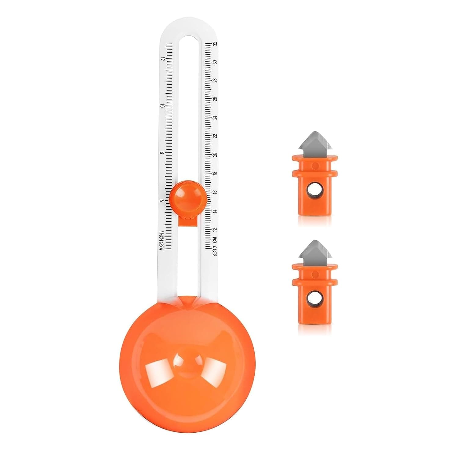 Circular Paper Cutter Adjustable Circle Cutter Ruler 22cm, Compass Round Paper Cutter with Fixed Suction Head, DIY Craft Circular Cutting Tool for Scrapbooking Cardmaking Art (Orange)