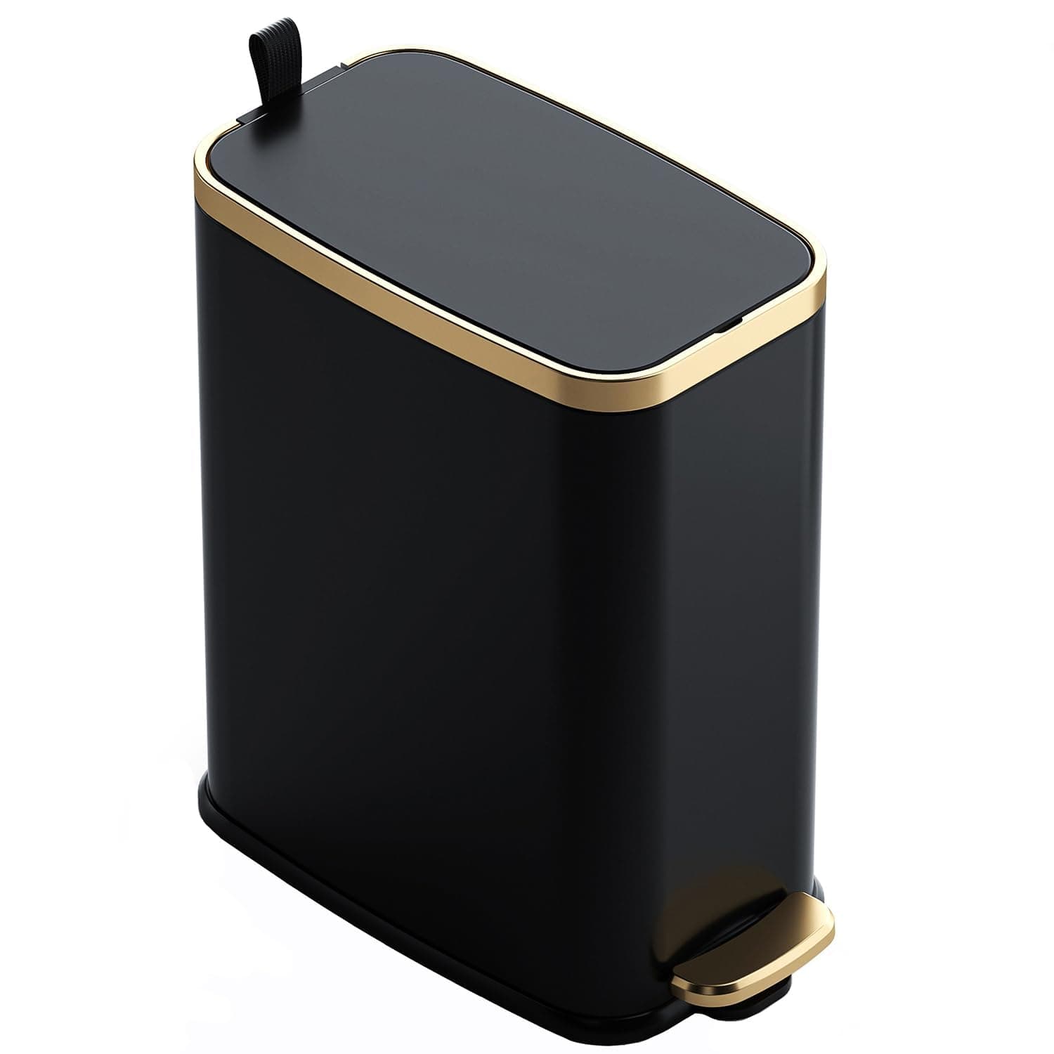 Small Bathroom Trash Can with Lid Soft Close-7L/1.8 Gal Slim Garbage Can-Metal Step Wastebasket-Rectangle Narrow Waste Bin for Office, Bedroom, Toilet, Live Room (Black)