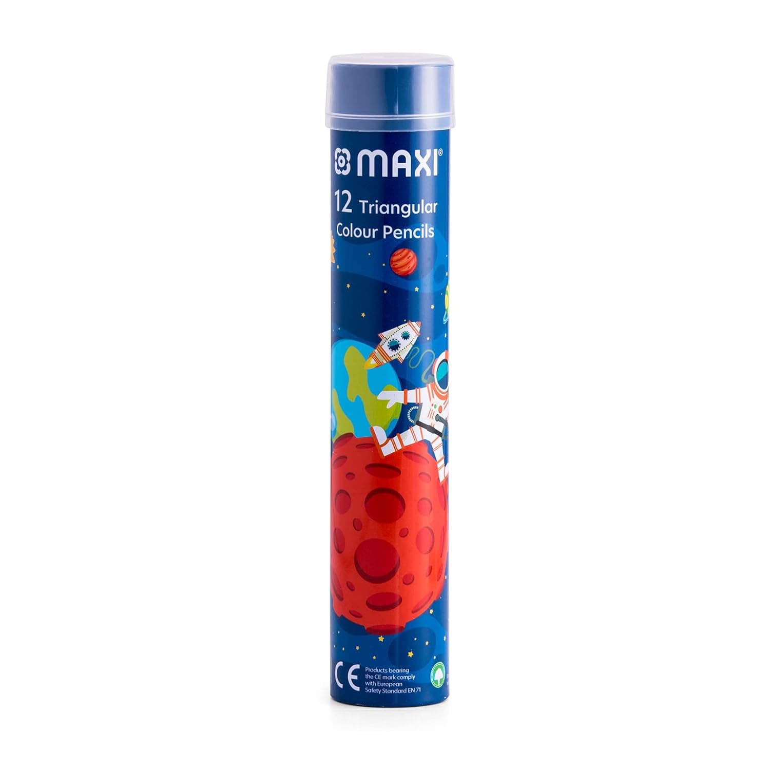 Maxi Triangular Colour Pencils In A Round Metal Tin 12 Colours