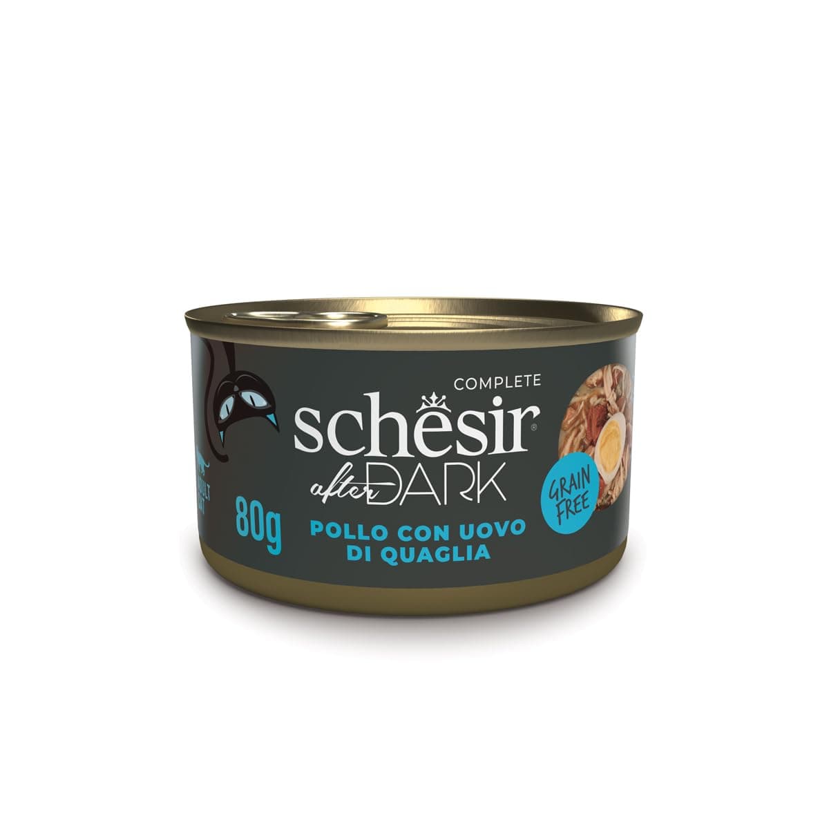 Schesir After Dark Chicken with Quail Eggs in Fillets, Complete Wet Food for Adult Cats (12 Cans of 80 g)
