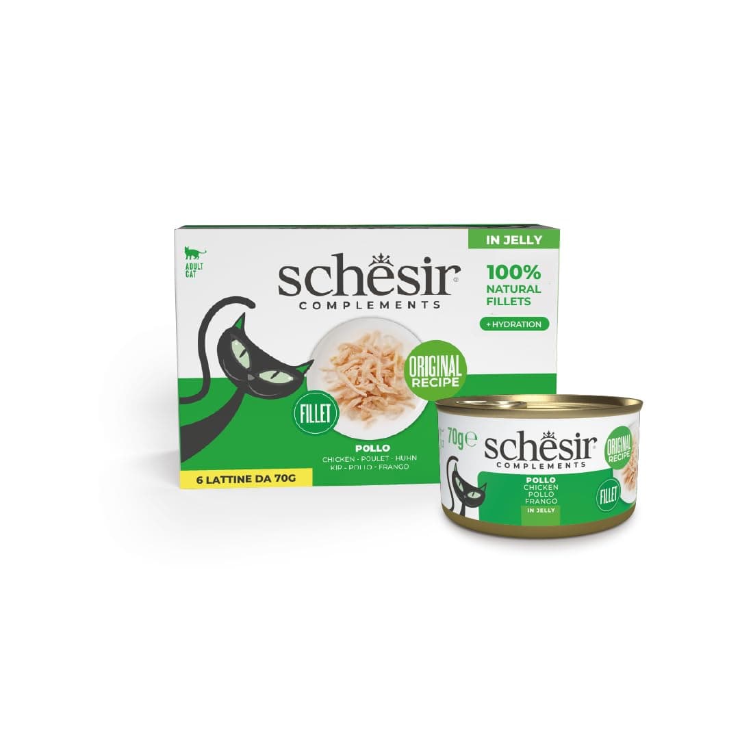 Schesir, Chicken fillets in jelly, Complementary Wet Cat Food, Original Recipe, 100% Natural, 6 boxes of 70g