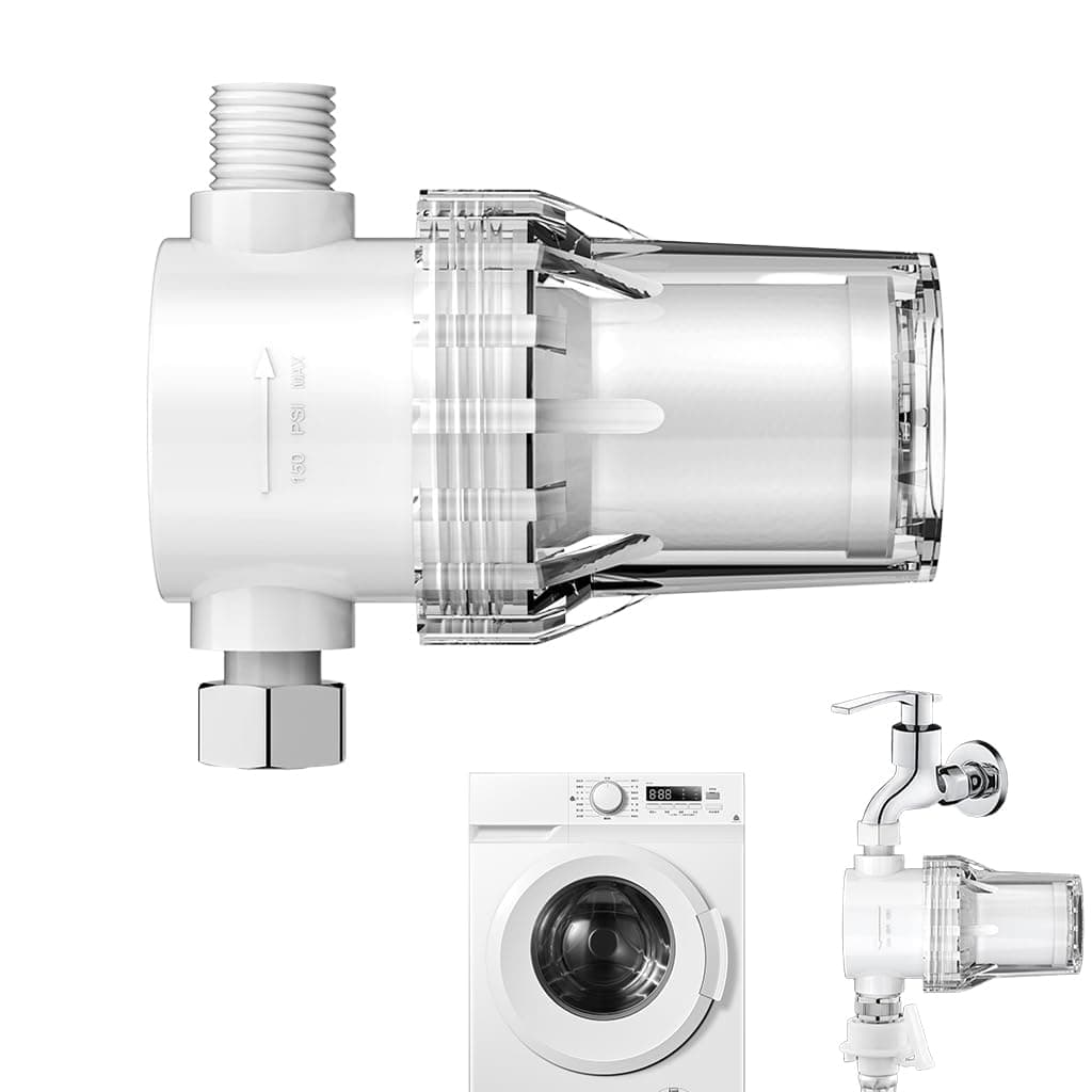 هاسثيب فلتر مياه بخزان 2 في 1 للغسالة من بيور ايت، فلتر مياه للغسالة لازالة الاحاسيس والصدأ، تصميم غطاء شفاف مع سن لولبي عالمي 1/2 انش