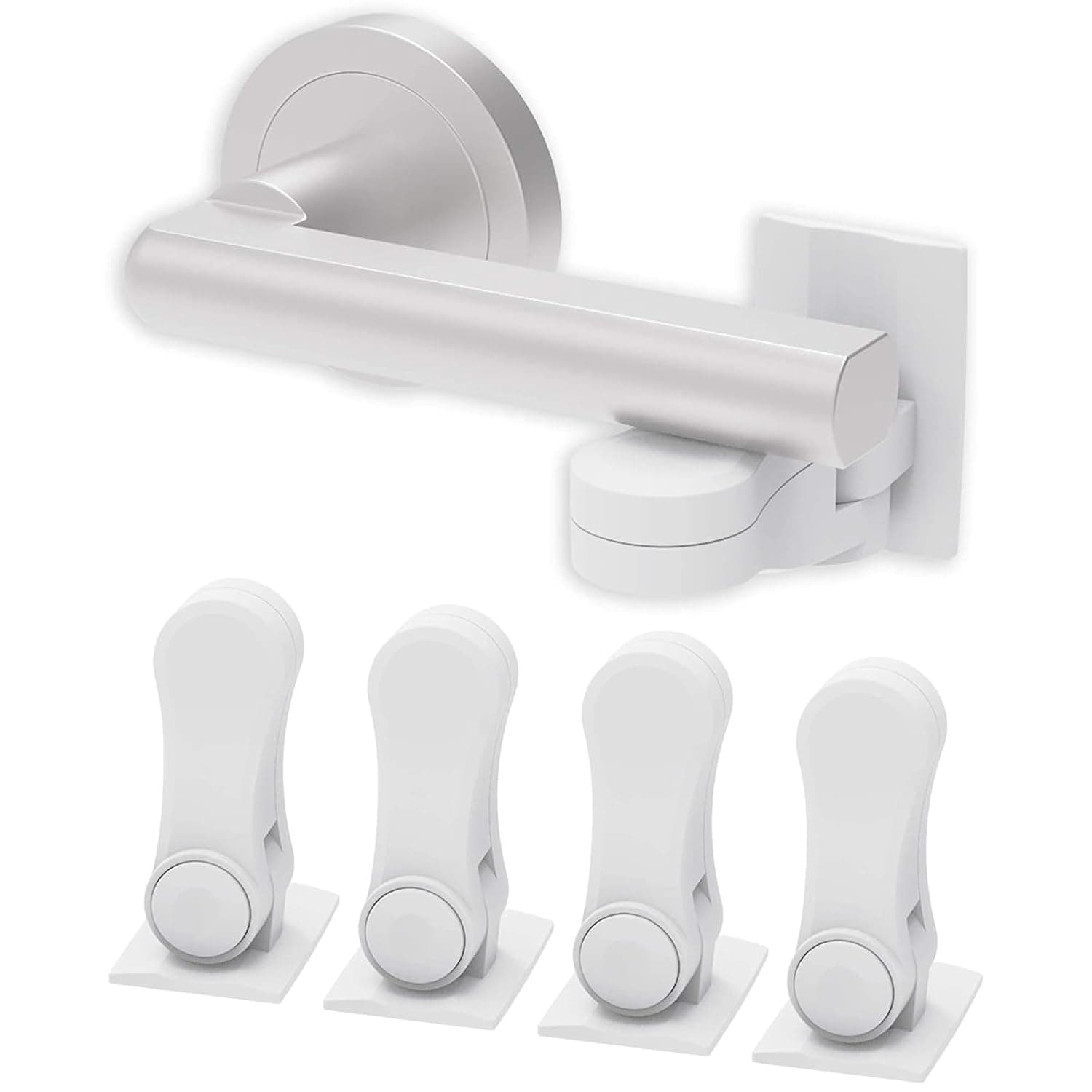 Door Lever Child Lock, 4 Pack, Kid Safety Lever Door Handle Lock with Adhesives, No Drill Installation Child Proofing for Kids & Pets, White