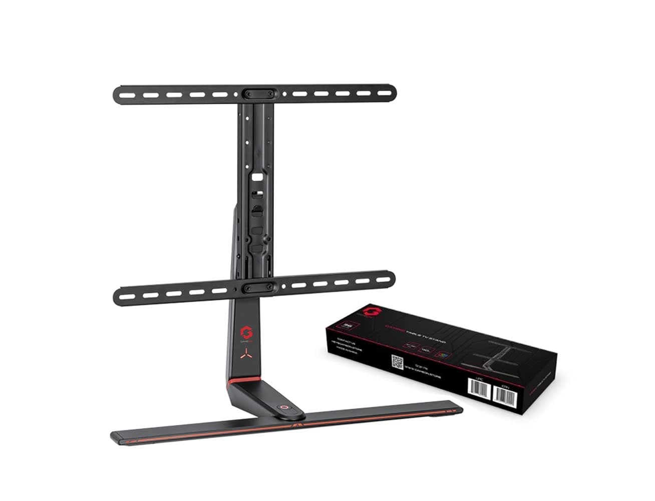 GAMEON GO-2021 Stand RGB Lighting Gaming Table Top, Stand and Mount for Gaming and Office Use, Supports 37" - 65" TVs, Each Arm Up to 40 KG, Swivel, Detachable Extension Plate - Black