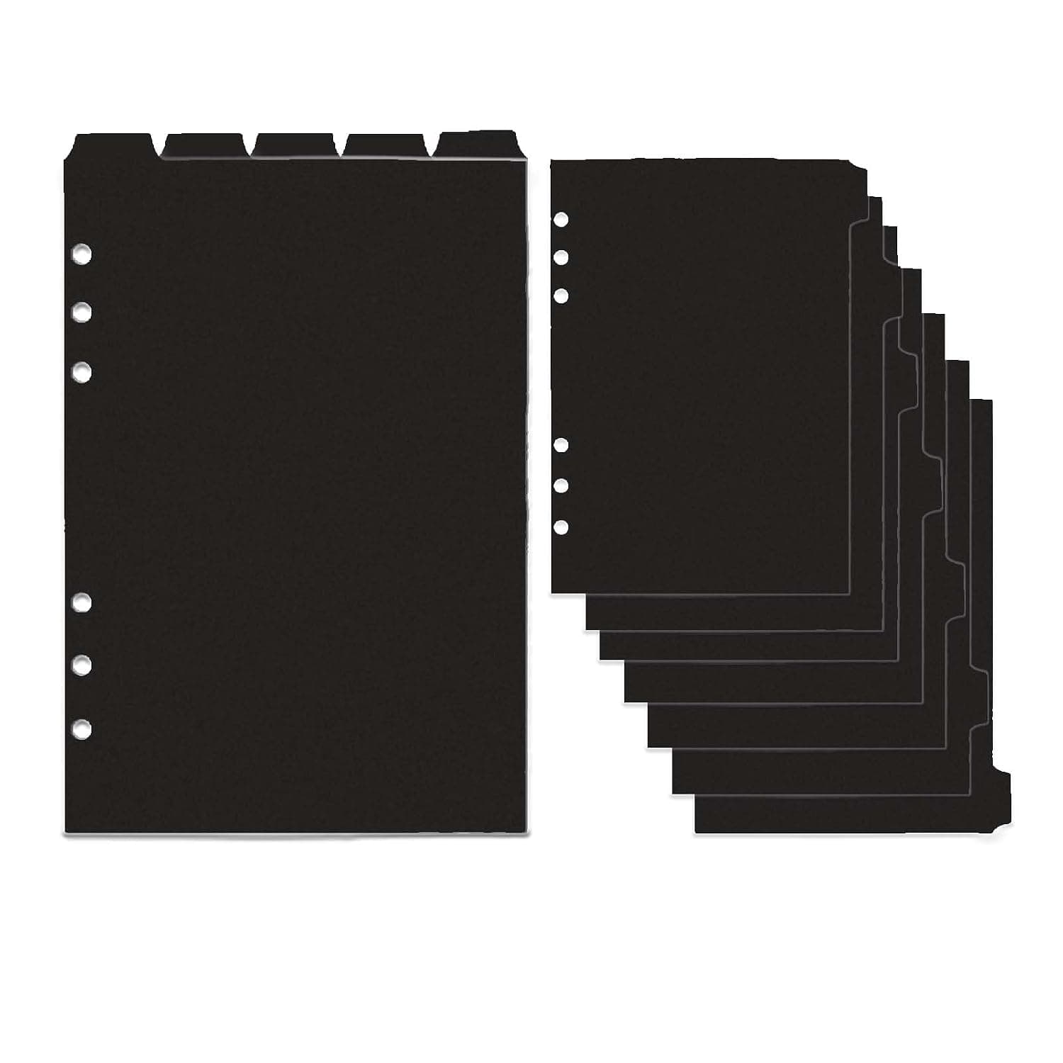 2 Set A5 Binder Dividers Black Plastic Index Divider Blank Side 7 Tabs Top 5 Tabs Planner Insets 12 Sheets Refillable Page Protectors for 6 Ring Binder Notebook