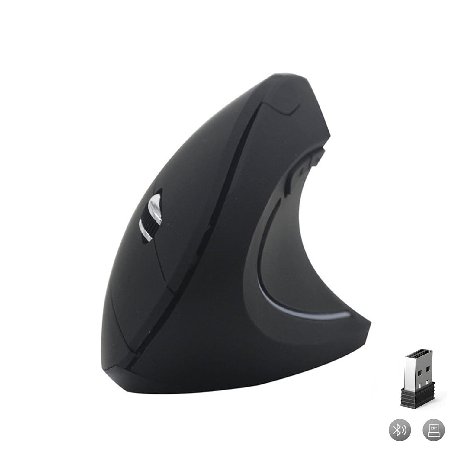 Ergonomic Wireless Mouse with USB Receiver, 2.4GHz Wireless Optical Mouse, with USB Receiver and Bluetooth, for Laptops Laptops Tablets Etc, Black Mouse