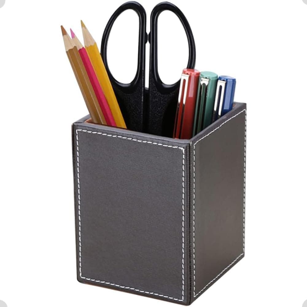 Aputue Square Pen Holder, PU Leather Desktop Organizer with Multiple Compartments, Stylish Pencil Cup for Office Supplies, Desk Accessories Organizer for Pens, Markers and Stationery