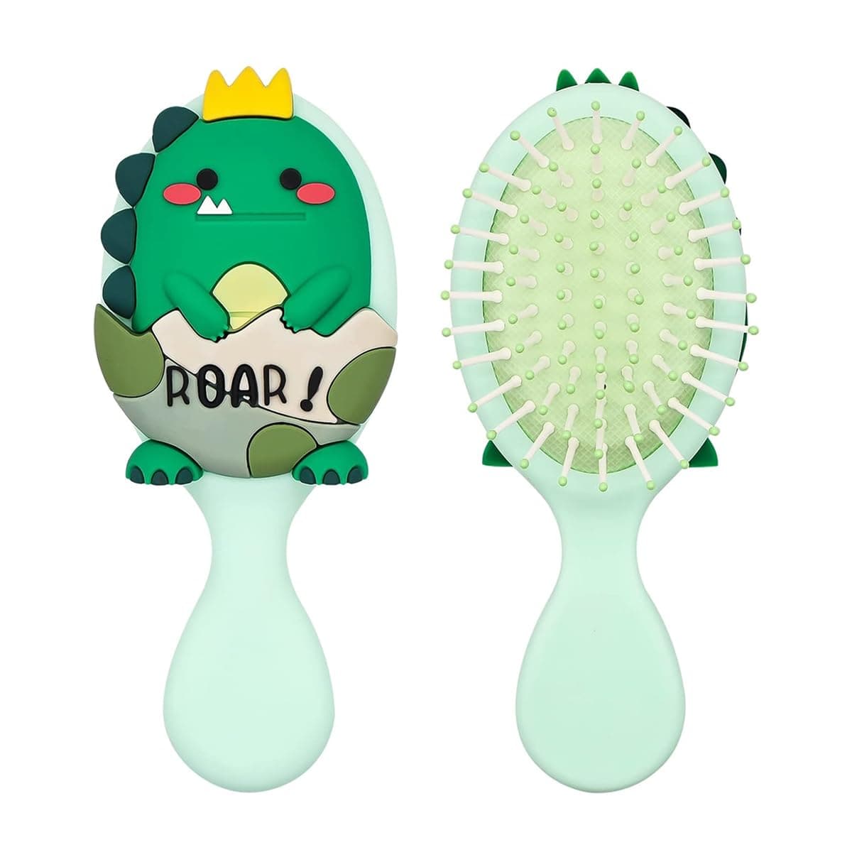 HANNEA Hair Brush for Kids Toddler Paddle Hair Brush Cute Dinosaur Mini Brush with Air Cushion and Soft Bristle Comb for Kids Travel Hair Brushs for Women, Girls, Boys - Green