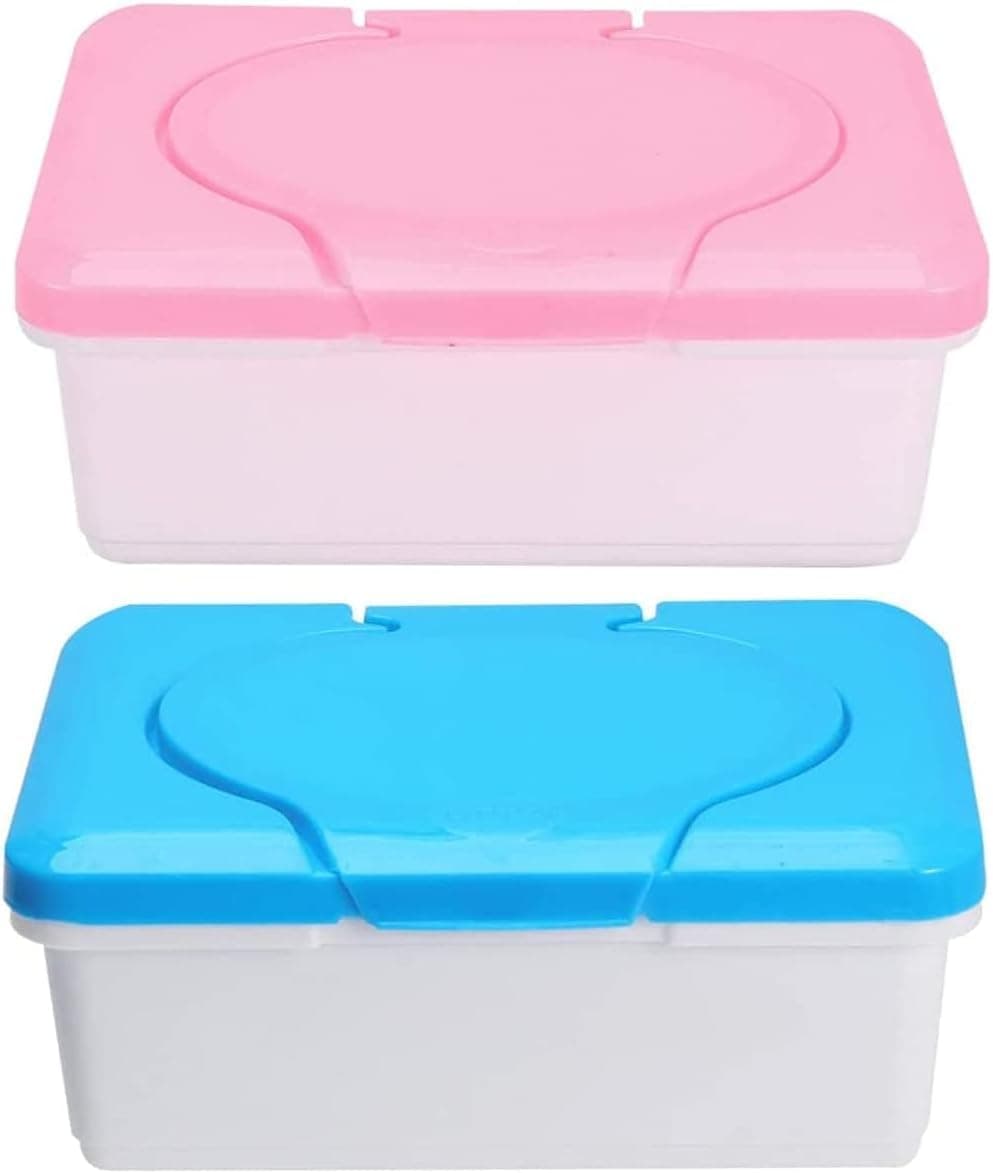 X spring Baby Wet Tissue Box, 2 Piece Plastic Wipes Holder Set, Leak-Proof Wet Wipe Storage Case for Diaper Bags and Nursery, Essential Baby Care Accessory for On-the-Go Families