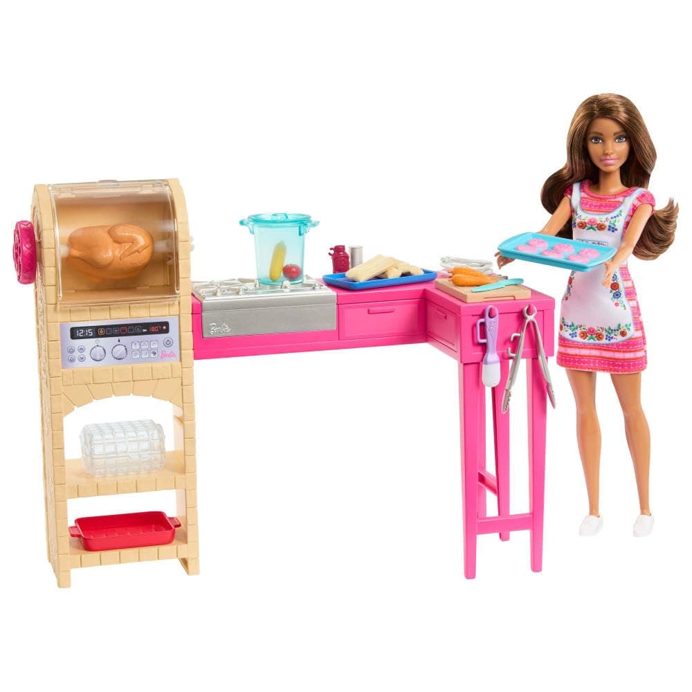 Barbie and Teresa Friendship Recipe Teresa Fashion Doll and Kitchen Play Set with More Than 20 Accessories, Includes Colour-Changing Cookies JCT06
